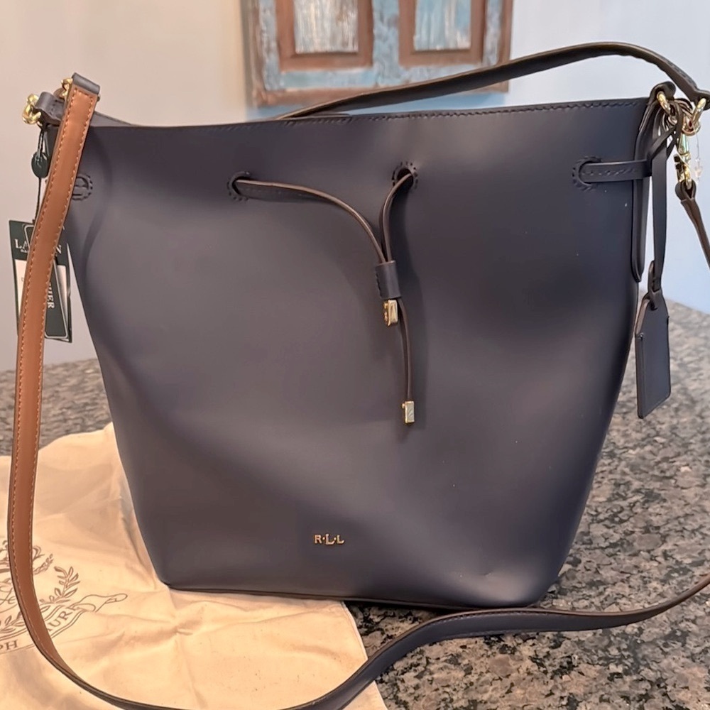 Ralph Lauren Marine Blue Dryden Debby leather Med Bucket Bag adj Strap NWT - Picture 15 of 15